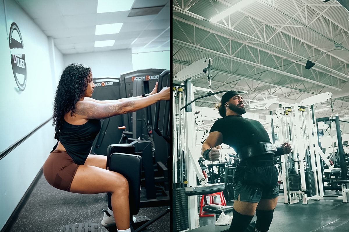 Person using Booty Builder machine for lower body strength.